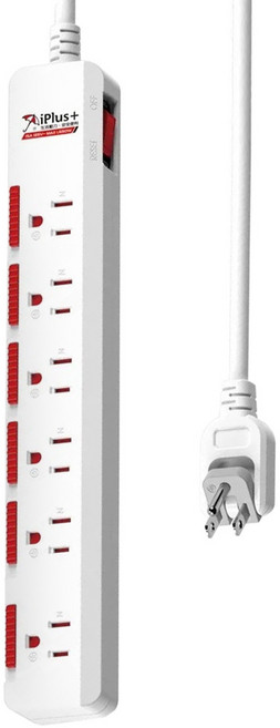iPlus 保護傘 1切6座防塵扁插延長線 3孔 PU-3163S, 1.8m, 白色, 1條
