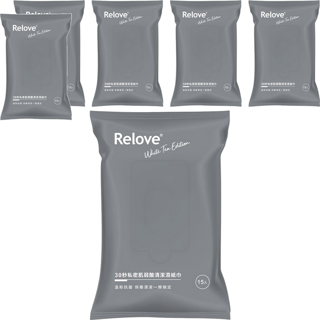 Relove 30秒私密肌弱酸清潔濕紙巾 便攜型, 99g, 1入, 6包
