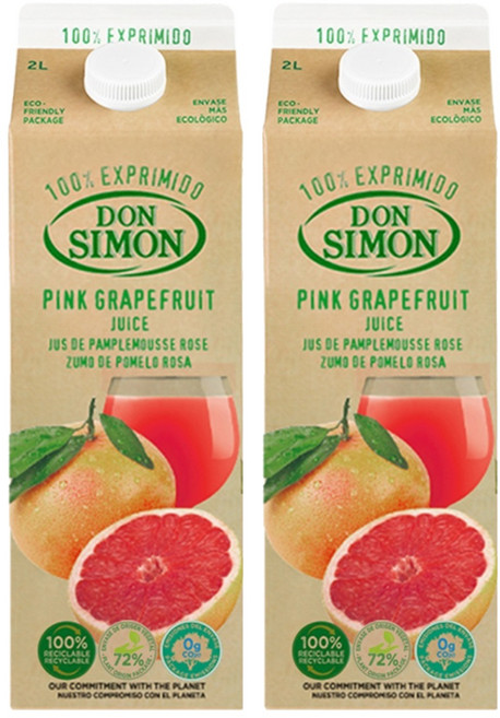 돈시몬 생과일 착즙 홍자몽 주스, 2L, 2개