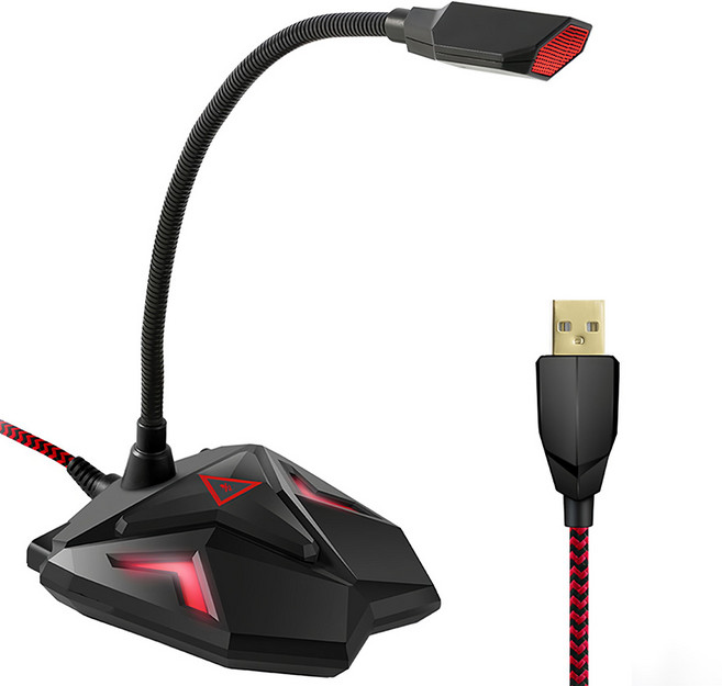 e-kit 逸奇 USB電競款編織線麥克風 獨立耳機孔, MIC-G05, 黑色 + 紅色