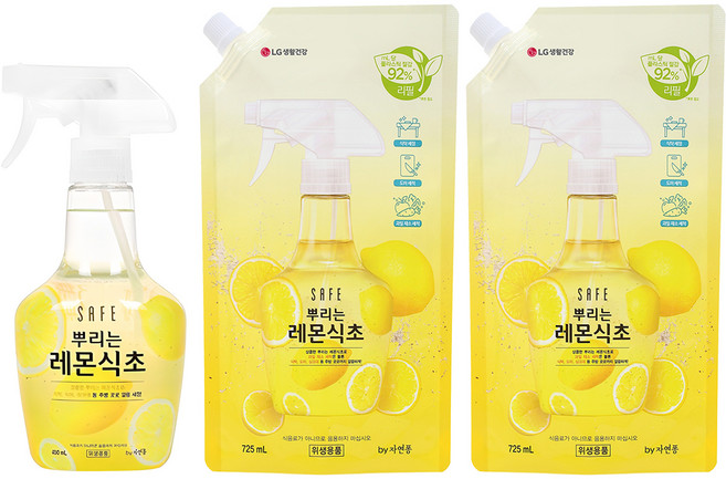 세이프 뿌리는 레몬식초 주방세정제 본품 400ml + 리필 725ml 2p, 1세트