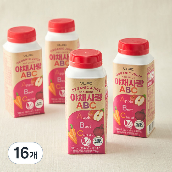 비락 유기농 야채사랑ABC, 180ml, 16개