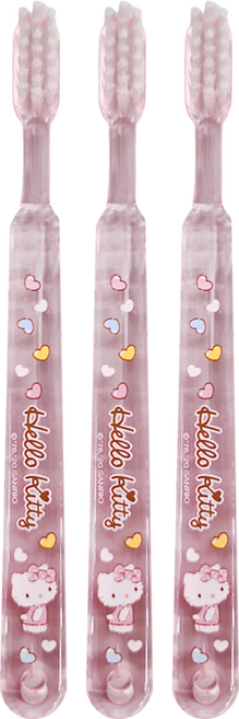 Hello Kitty 凱蒂貓 兒童牙刷 KT-1624-6, 心心, 1入, 3支