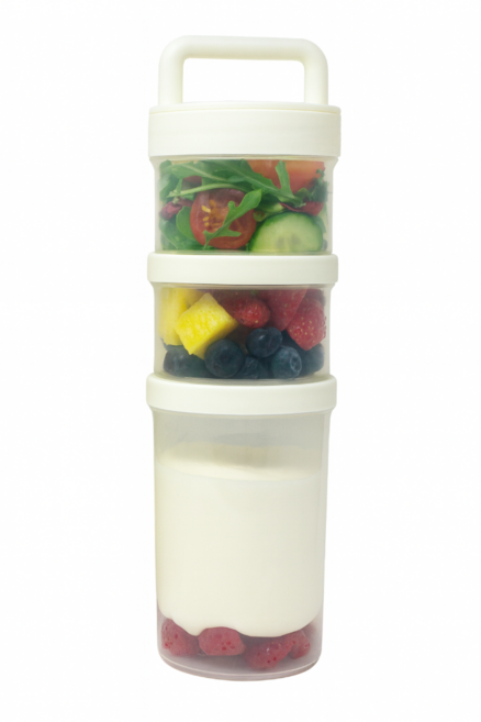 빅벅 샐러드 런치 3단 밀폐용기 360ml + 360ml + 760ml 세트, 화이트, 1세트