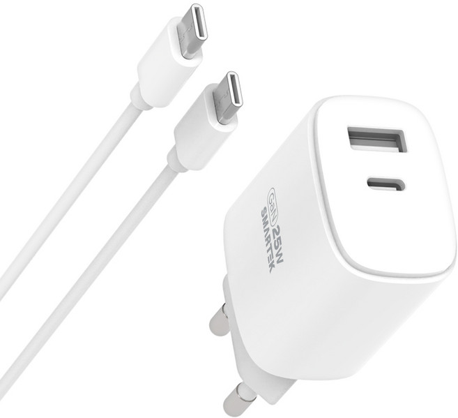 스마텍 GAN PD 25W 고속충전 2포트 충전기 + C타입 케이블 세트 STQC-GD25 CT, 화이트, 1세트