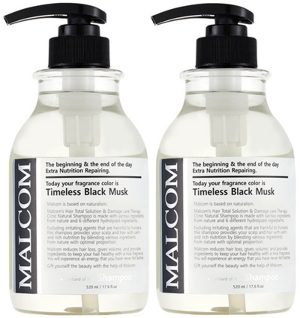 말콤 샴푸 타임리스 블랙머스크, 520ml, 2개