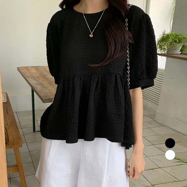 afinar 女款壓紋抓皺傘狀短袖上衣