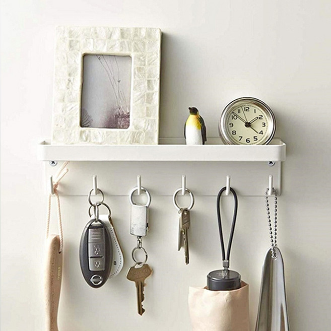 라이프스윗 자석 접착식 후크 선반 벽걸이 + 나사 세트, 화이트, 1세트