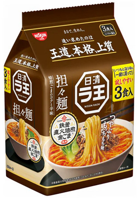 NISSIN 日清 拉王 3食包麵 擔擔麵風味 95g, 3包
