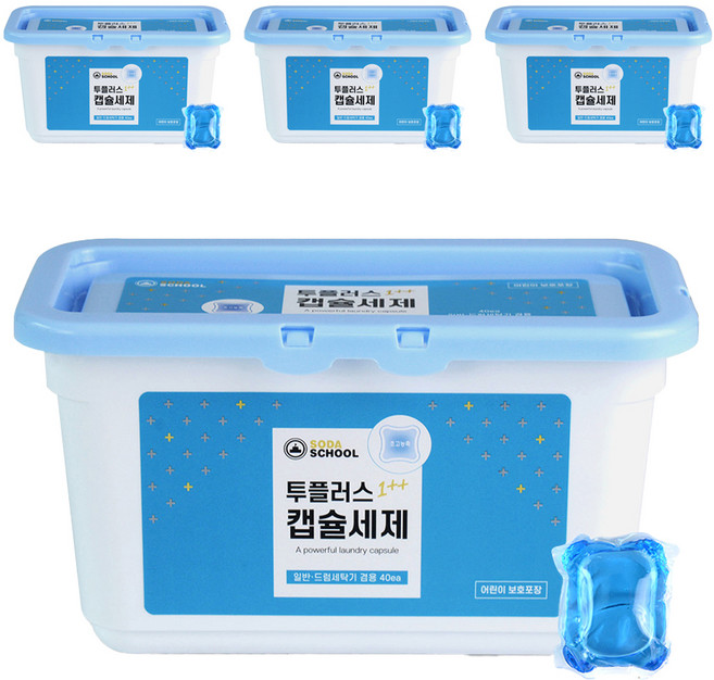 소다스쿨 투플러스 캡슐 세탁세제 프레시향, 40개입, 4개