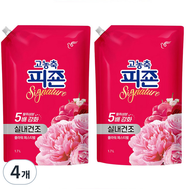 피죤 고농축 실내건조 시그니처 플라워페스티벌 섬유유연제 리필, 1.7L, 4개