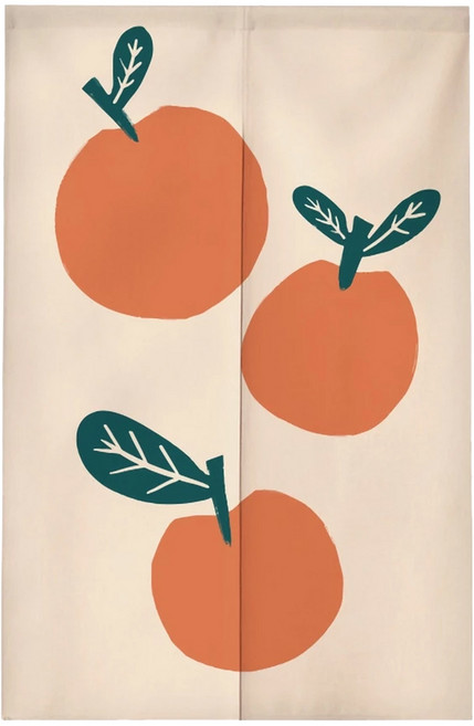 小清新造型門簾 Set 棉麻混紡, 大吉大利 橘色