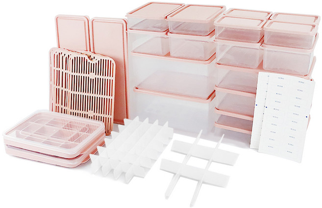 비트리 부드럽게 휘어지는 냉동실 정리용기 시즌2 세트 핑크, 32개, 12종