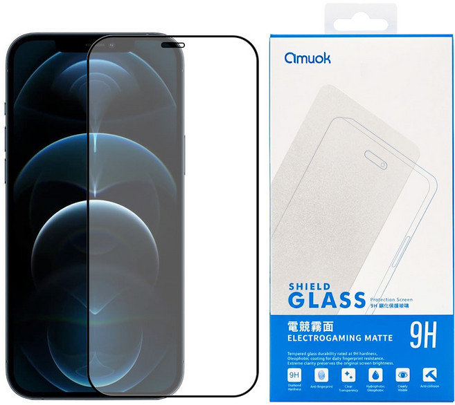 amuok 艾默克 智慧型手機 滿版 玻璃保護貼 iPhone 12/12Pro 霧面 9H硬度 1個
