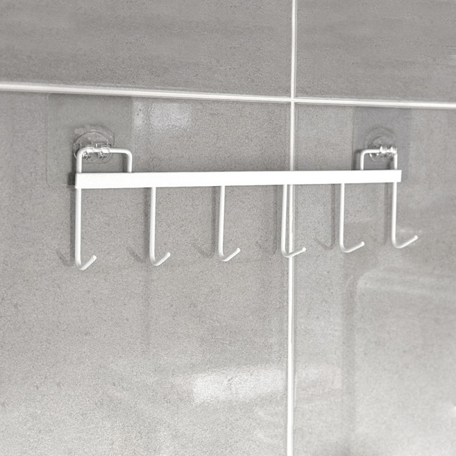 모나코올리브 무타공 철제 6구 후크걸이, 화이트, 1개
