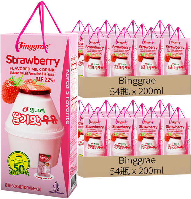 Binggrae 草莓牛奶禮盒, 108瓶, 200ml