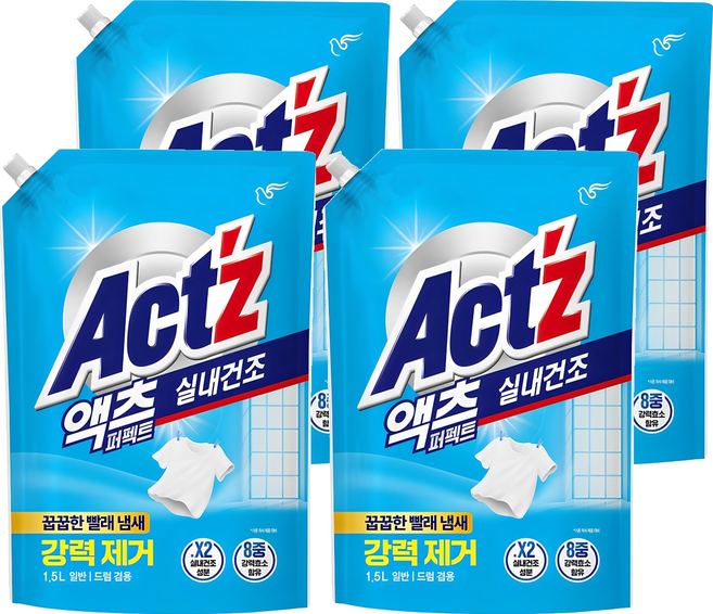 액츠 퍼펙트 실내건조 액상세제 리필, 1.5L, 4개