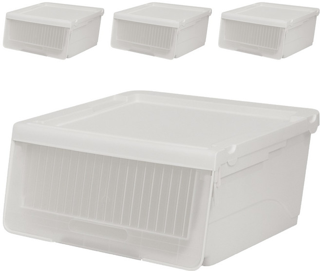 올유리빙 슬라이딩 리빙박스, 화이트 + 불투명도어, 4개