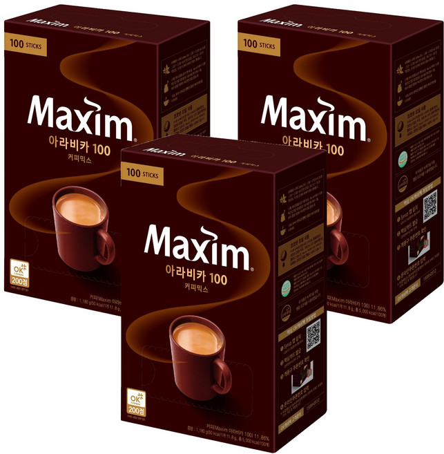 맥심 아라비카 100 커피믹스, 11.8g, 100개입, 3개
