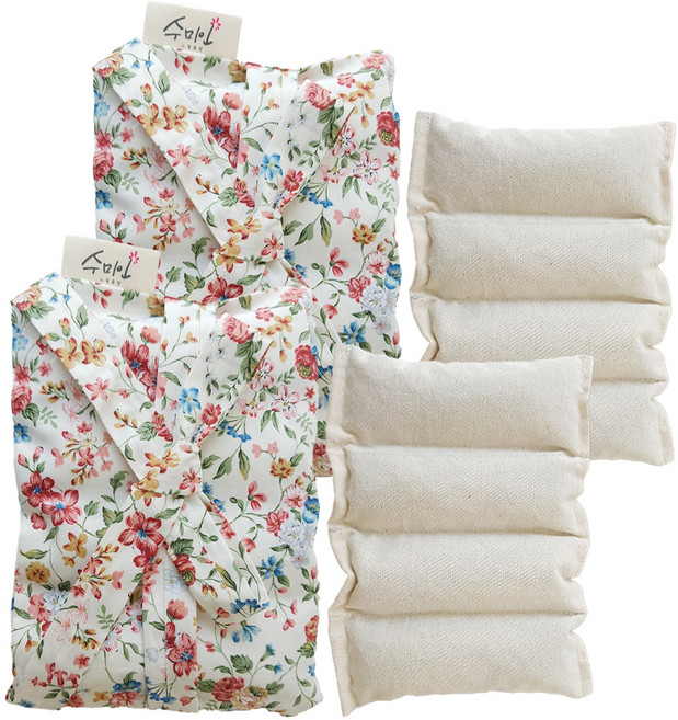 수미인 팥찜질팩 + 주머니 세트 대형 화이트플라워, 2세트