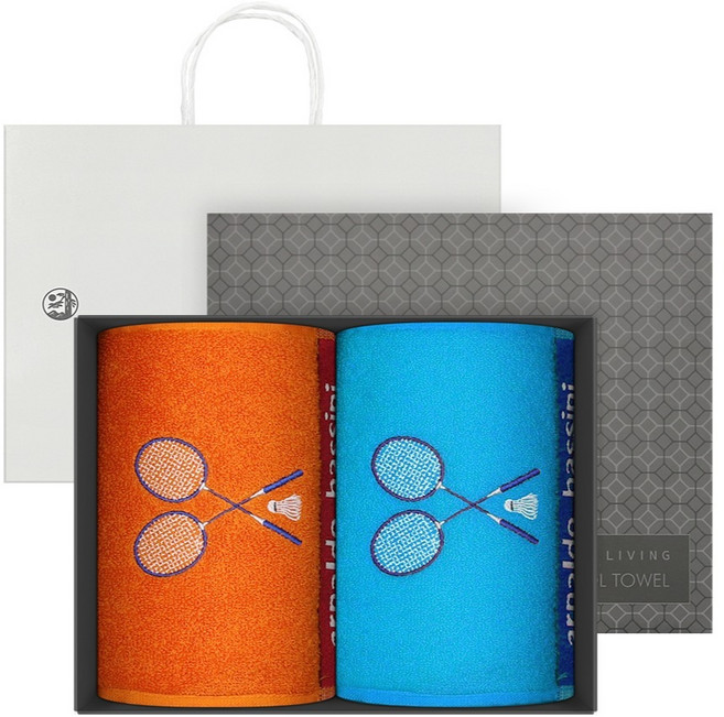 아날도바시니 배트민턴 스포츠 타월 2매 선물세트 20 x 100 cm + 블랙 케이스 + 쇼핑백, 랜덤 발송, 1개