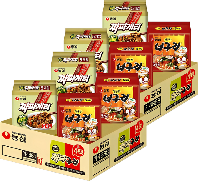 농심 짜파게티 10개 140g + 얼큰한너구리 10개 120g, 40개