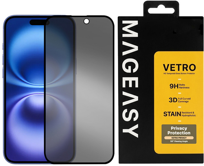 MAGEASY Vetro Privacy 智慧型手機 鋼化玻璃 保護貼 iPhone 16 Plus 9H 防窺 疏油疏水 黑色
