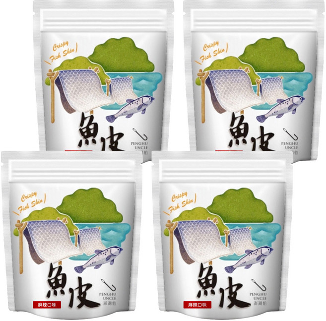 澎湖伯 風味魚皮 麻辣口味, 70g, 4包