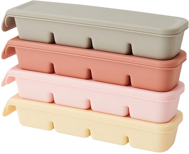 Firgi 雙重密封矽膠副食品冰磚盒 6格, 4個, 180ml, 米色+暖灰色+粉黛亂子草色+淡粉色