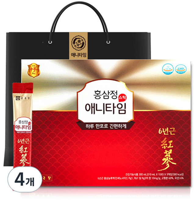 종근당 홍삼정 애니타임 스틱 + 쇼핑백, 30회분, 4개