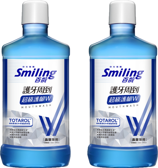 Smiling 百齡 護牙周到漱口水 超級護齦W 晶鹽薄荷 無酒精成分, 750ml, 2瓶