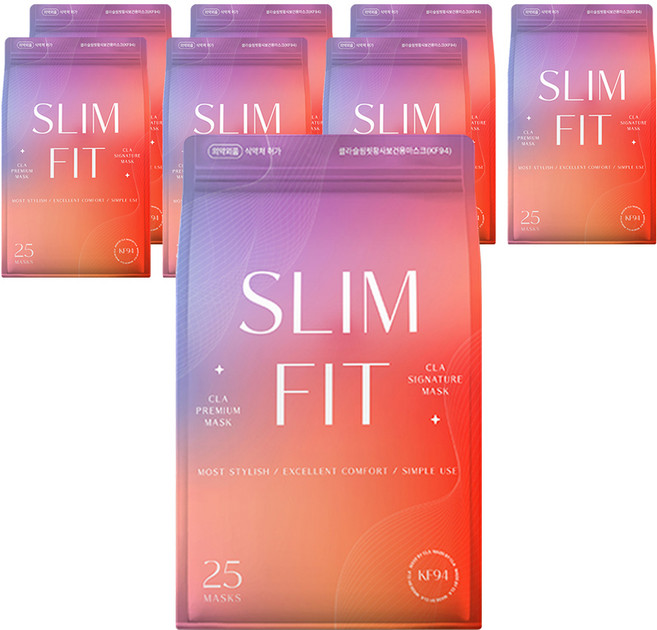 CLA 슬림핏 라이트패키지 보건용 컬러 새부리형 마스크 대형 KF94, 25개입, 8개, 블랙