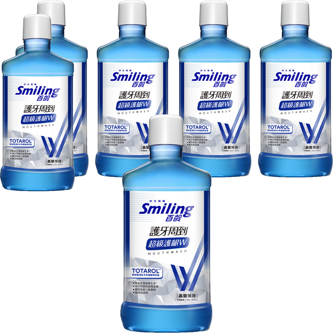 Smiling 百齡 護牙周到漱口水 超級護齦W 晶鹽薄荷 無酒精成分, 750ml, 6瓶