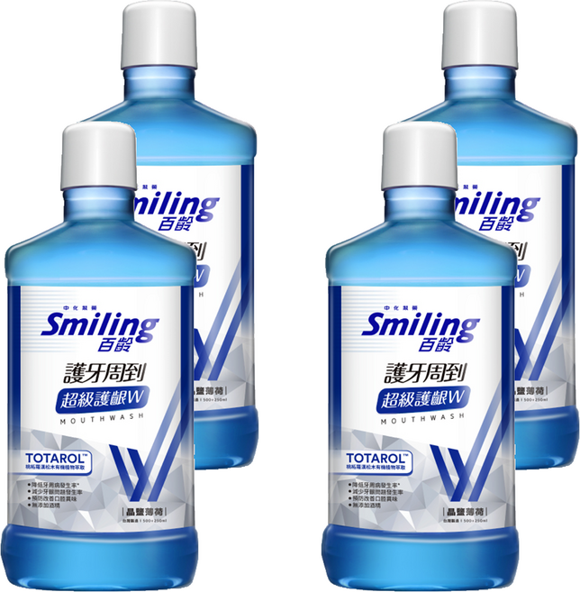 Smiling 百齡 護牙周到漱口水 超級護齦W 晶鹽薄荷 無酒精成分, 750ml, 4瓶