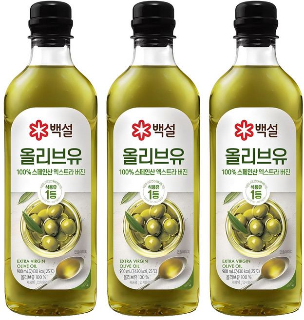 백설 엑스트라버진 압착 올리브유, 900ml, 3개