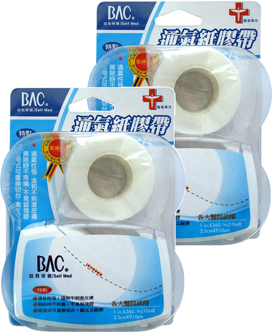 BAC 倍爾康 通氣紙膠帶 1.0吋, 2卡, 白色