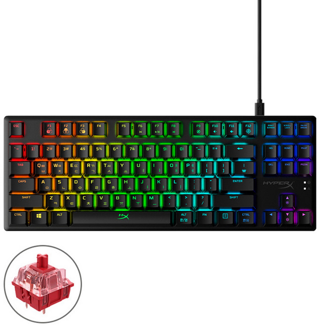 HYPERX Alloy Origin Core RGB 無數字鍵機械式電競有線鍵盤, 混合顏色, HX-KB7RDX-KO, 紅軸