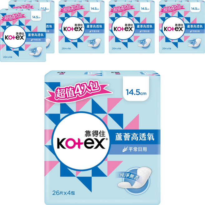 Kotex 靠得住 蘆薈高透氧護墊 無香, 14.5cm, 26片, 24包