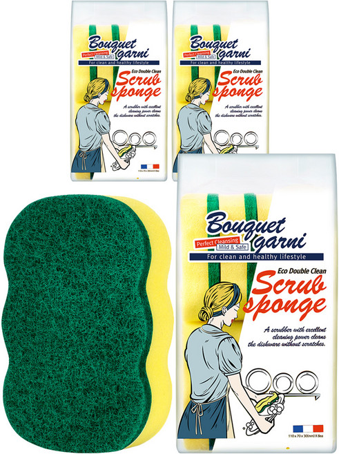 부케가르니 에코 더블 클린 수세미 그린, 3개, 8개입