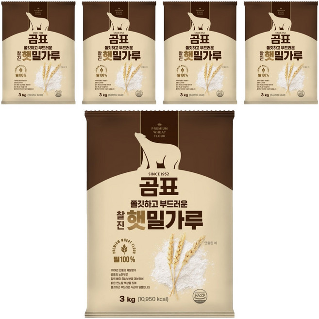 곰표 쫄깃하고 부드러운 찰진 햇밀가루, 3kg, 5개