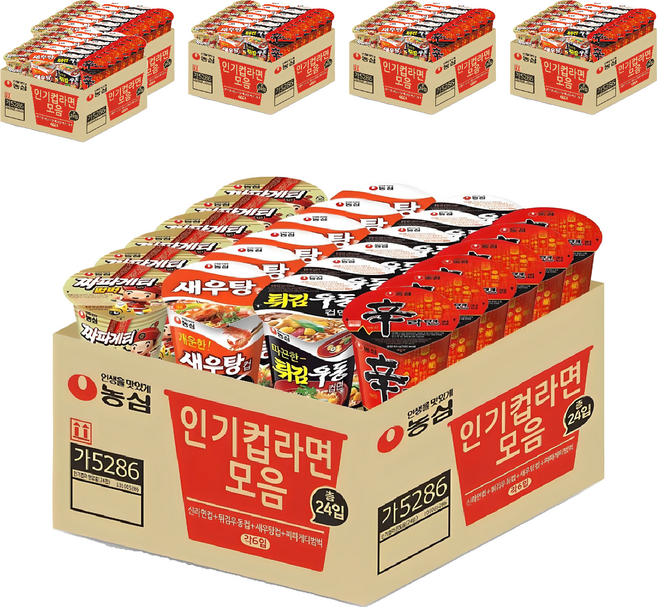 농심 신라면 6개 65g + 새우탕 6개 67g + 튀김우동 6개 62g + 짜파게티범벅 6개 70g, 6박스
