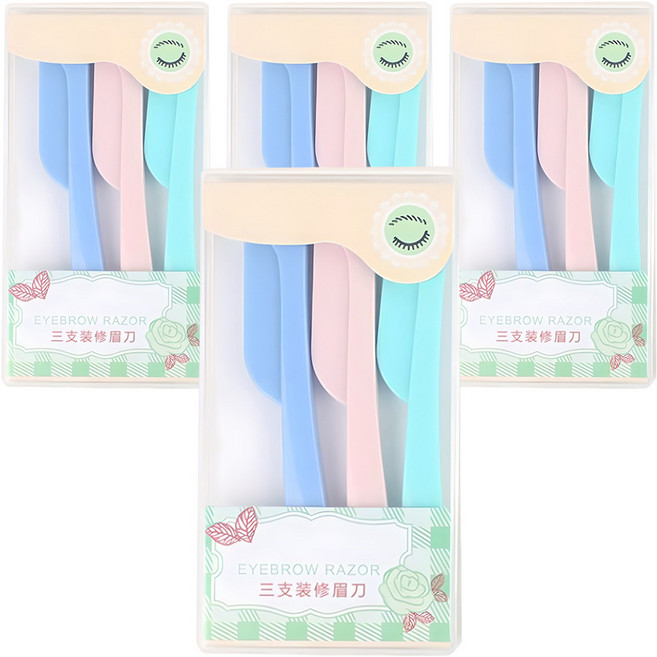 섬세한 접이식 눈썹 칼, 핑크, 퍼플, 옐로우, 12개