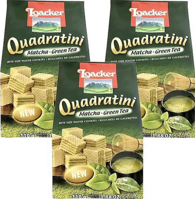 Loacker 萊佳哈斯 方角哈斯餅 抹茶味 74%抹茶乳霜夾心, 110g, 3包