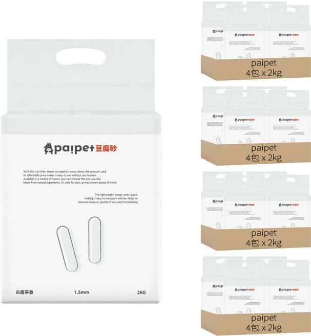 paipet 豆腐砂 1.5mm, 2kg, 16包, 白霧茶香
