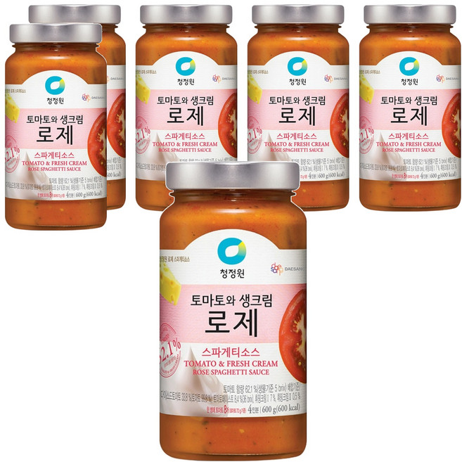청정원 토마토와생크림 로제 스파게티소스, 600g, 6개