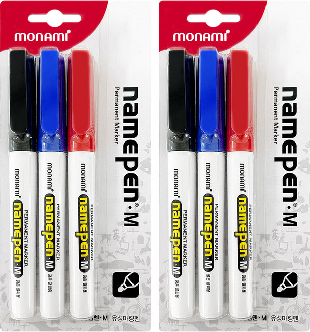 모나미 네임펜 M 3종 세트, 2개, 흑색 + 청색 + 적색