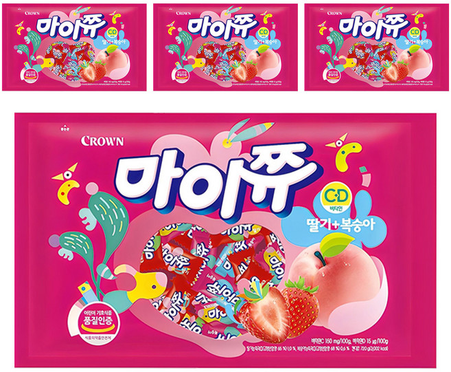 마이쮸 츄잉캔디 딸기 복숭아, 720g, 4개