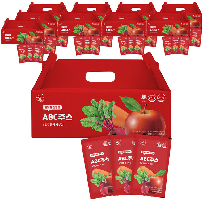 황금이네 국내산 갈아만든 생착즙 ABC쥬스 100ml 30포, 3L, 10박스