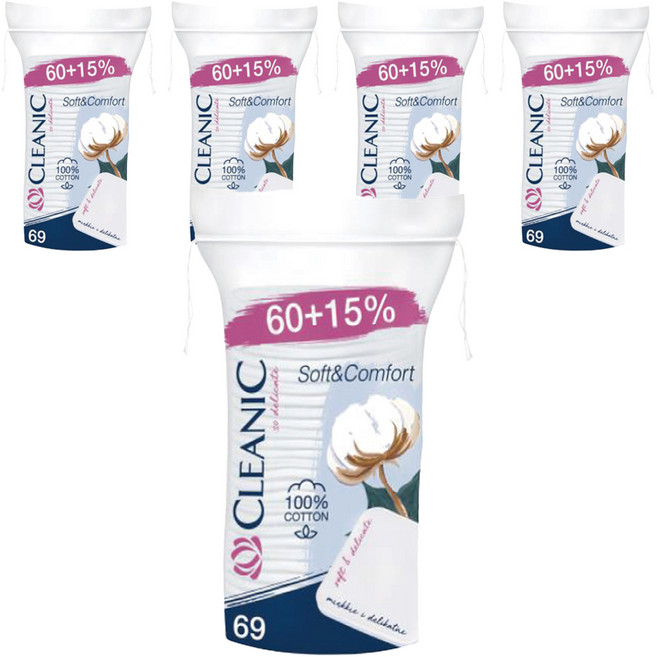클레아닉 순면 소프트 앤 컴포트 스퀘어 화장솜 빅사이즈, 5개, 69개입