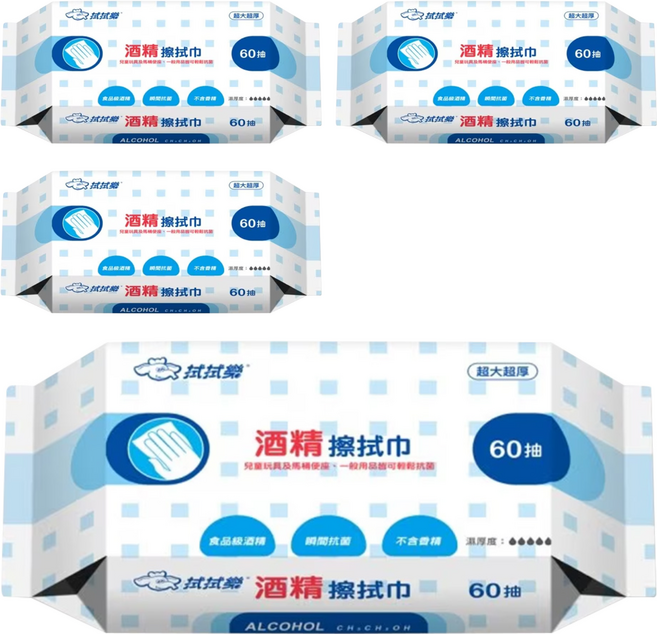 OMA&Baby 拭拭樂 酒精擦拭巾 含食用酒精成分 可用於消毒清潔除臭, 1入, 4包